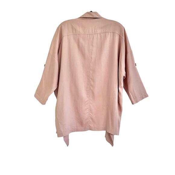 Lulu’s Lucky Break Beige Oversized Jacket Size Medium Drapey Pockets Trench - Picture 5 of 6